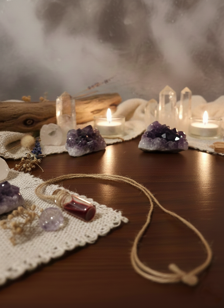 Talizman z imitacją krwi porytualnej